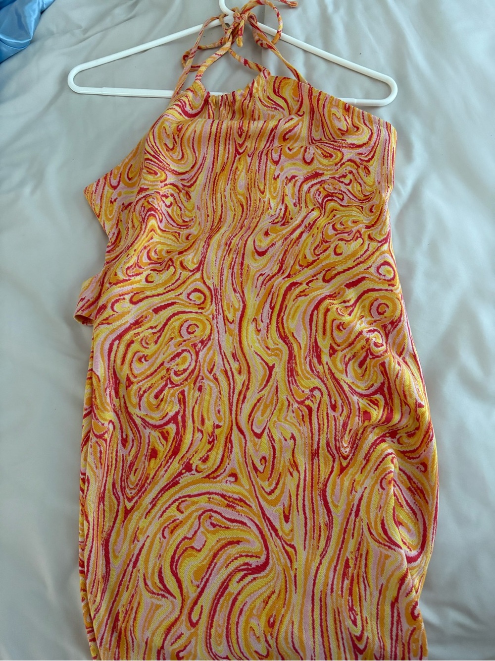 Bershka Yellow & Pink Marble Halter Mini Dress